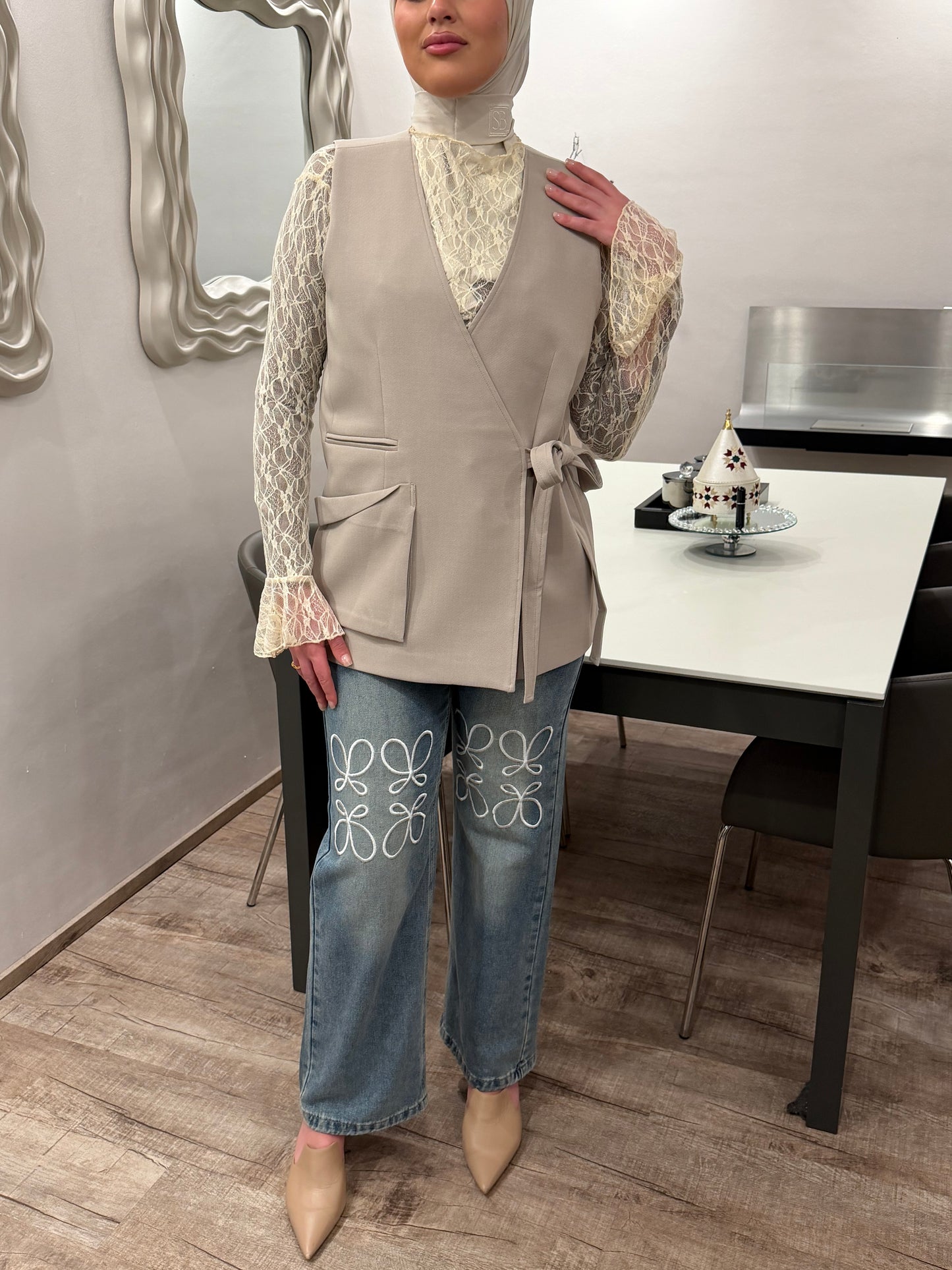 Weste zum binden beige