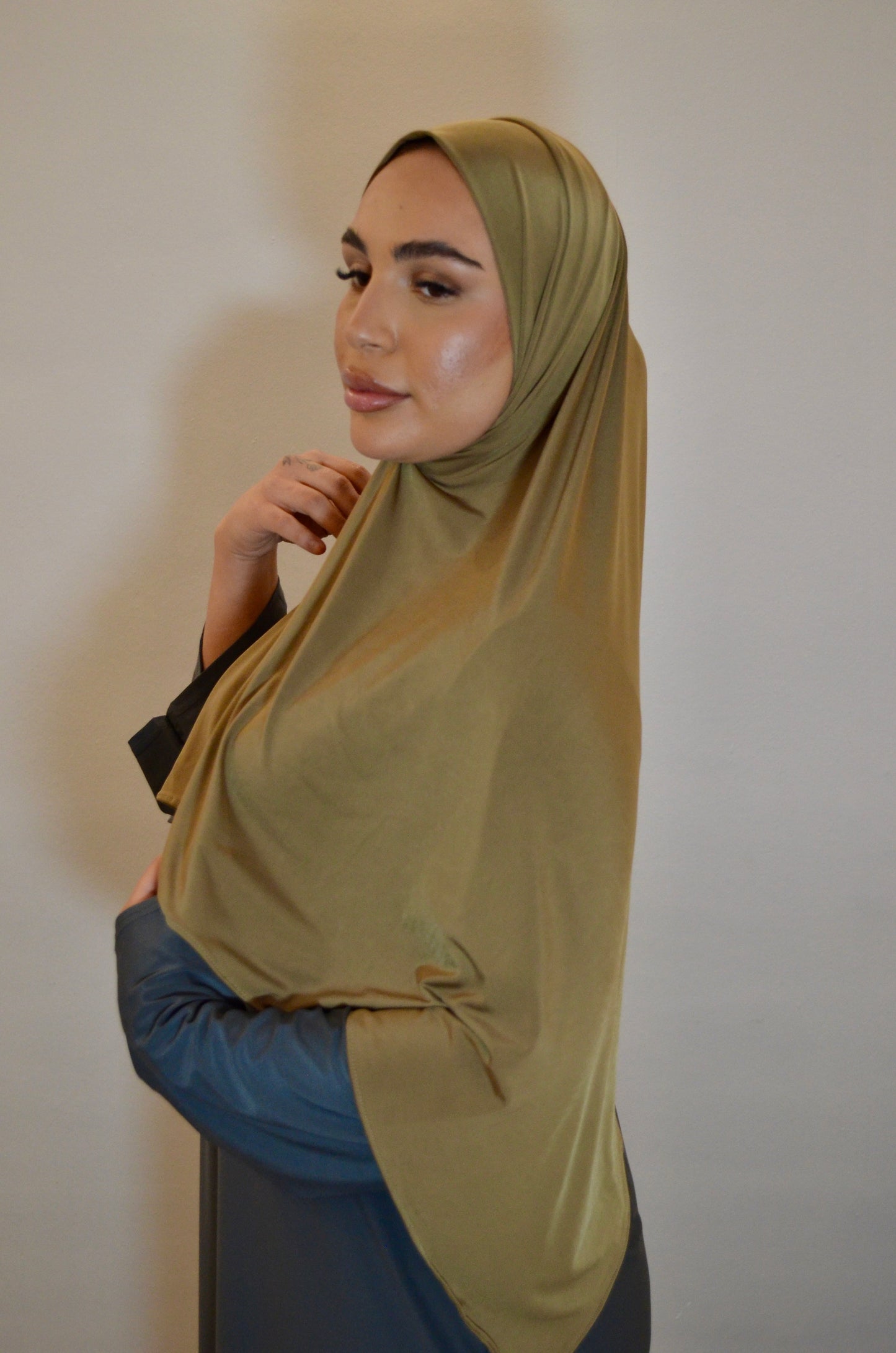 Liquid Premium Jersey Hijab Gold-Olive