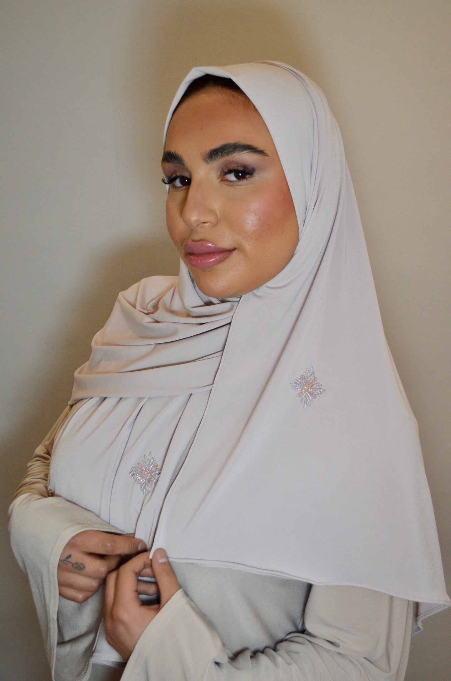 Premium Jersey Hijab with Handmade Stones Rose