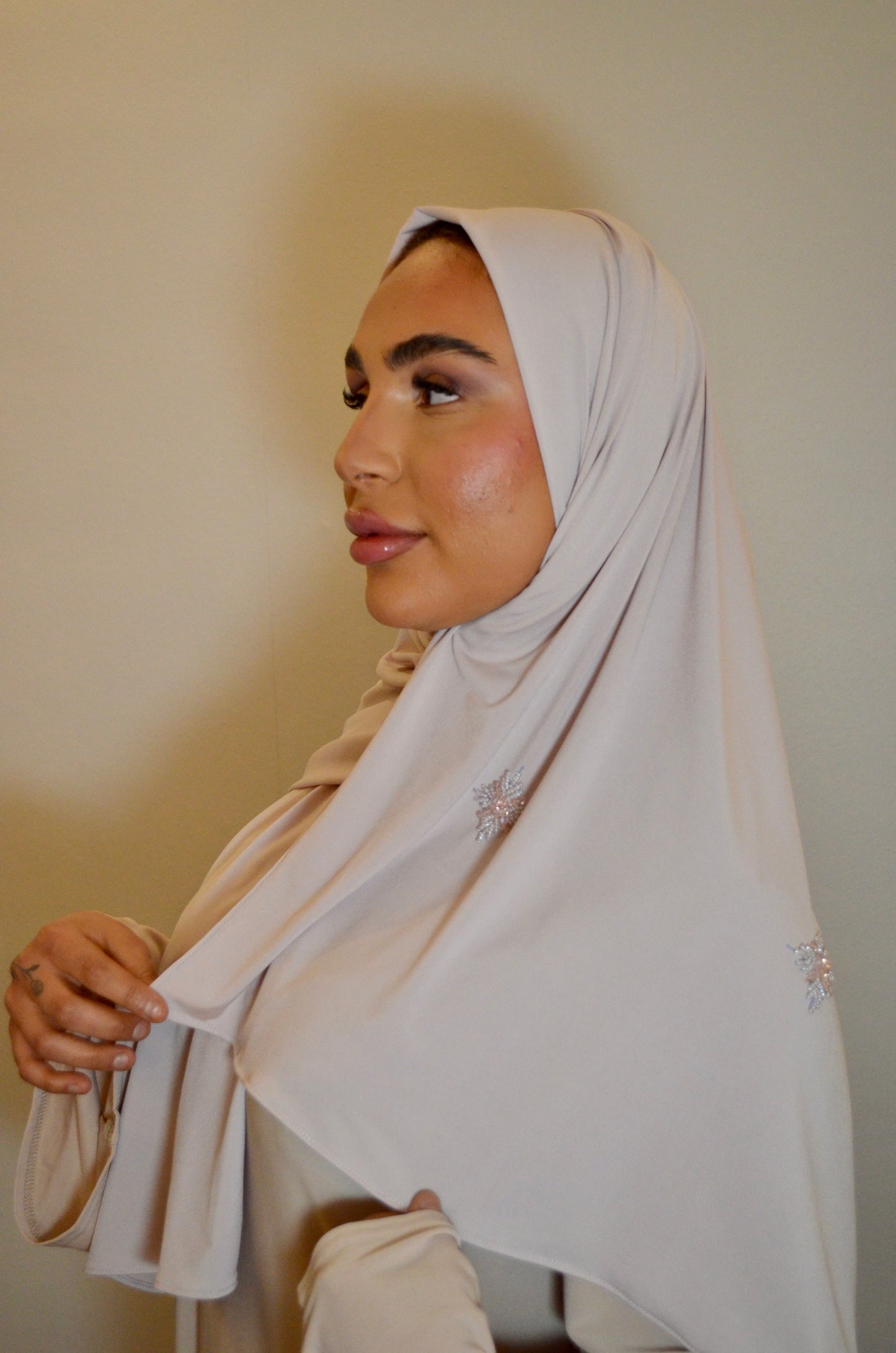 Premium Jersey Hijab with Handmade Stones Rose