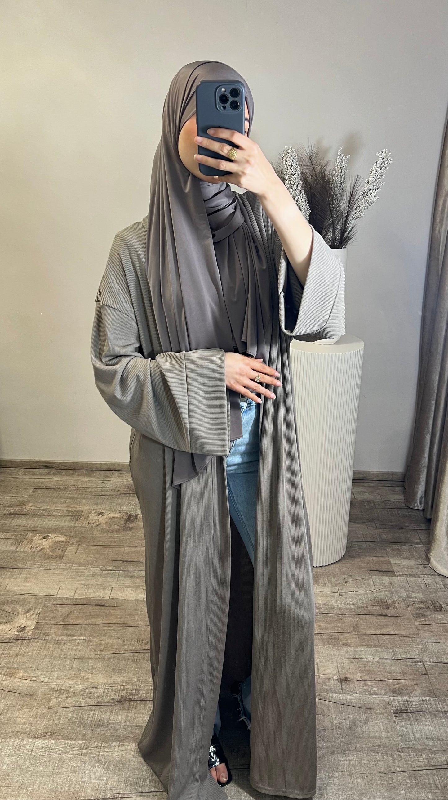 Basic-Kimono aus geripptem Stoff – Taupe