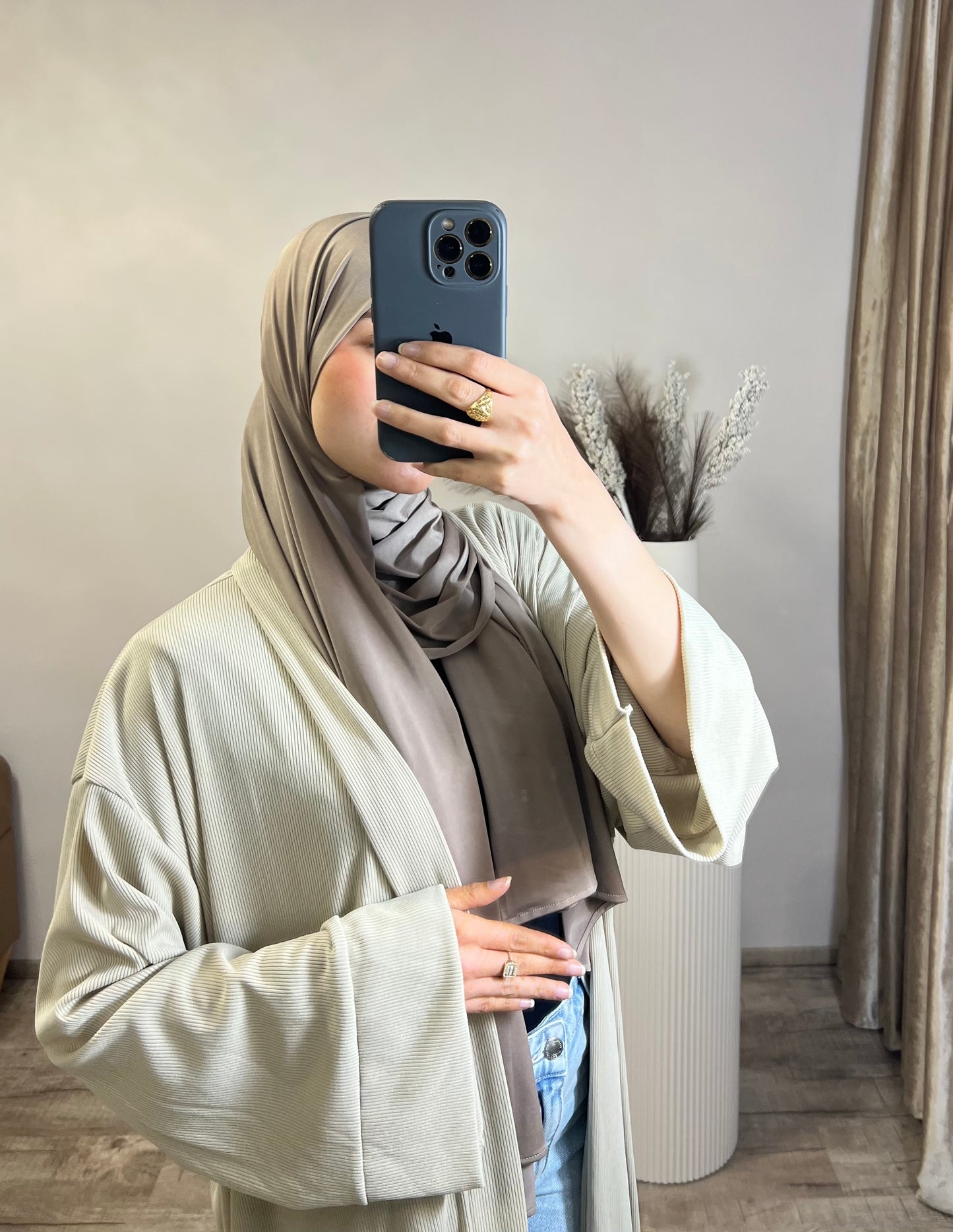 Basic-Kimono aus geripptem Stoff – Beige
