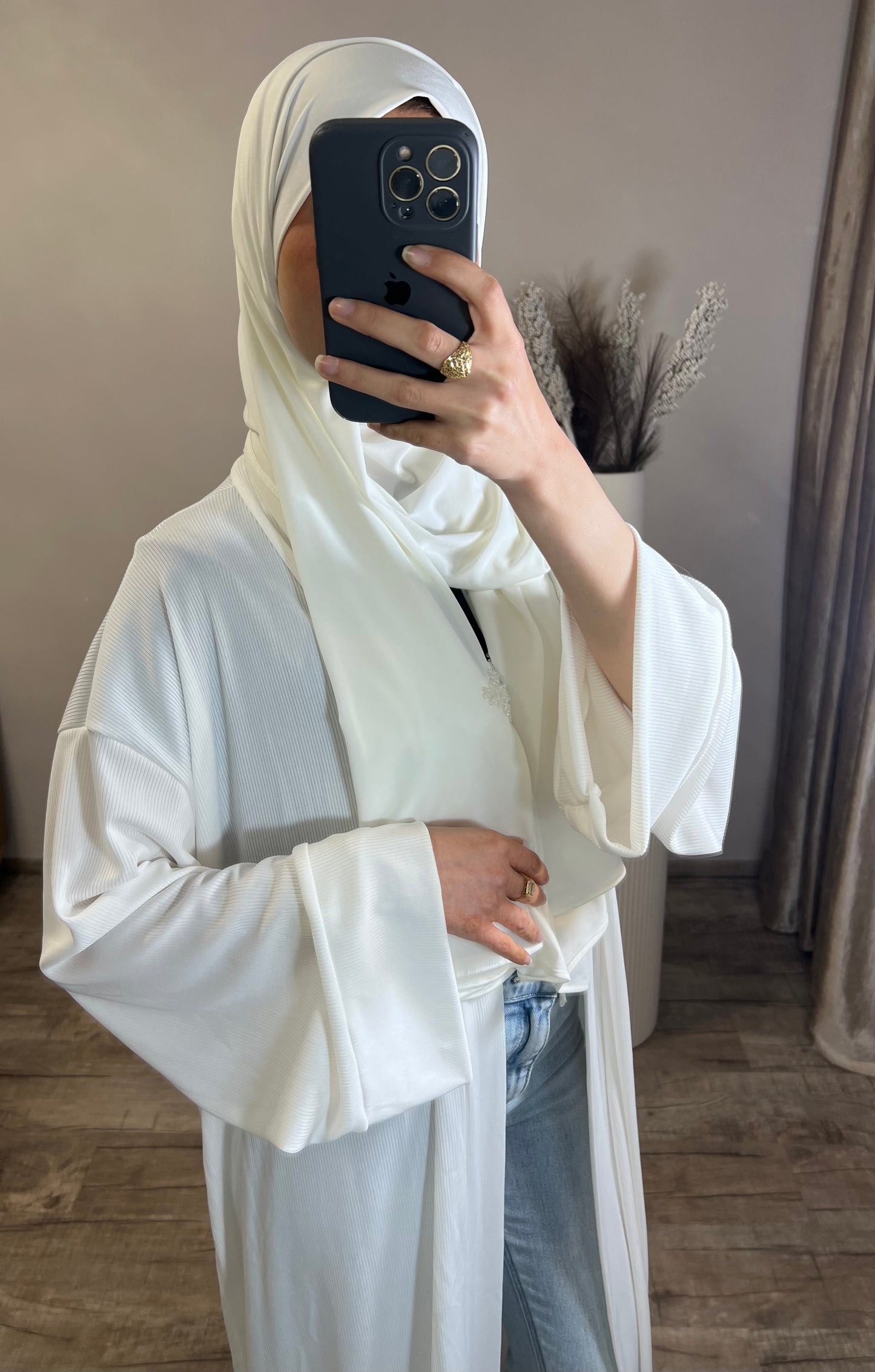 Basic-Kimono aus geripptem Stoff – Weiß