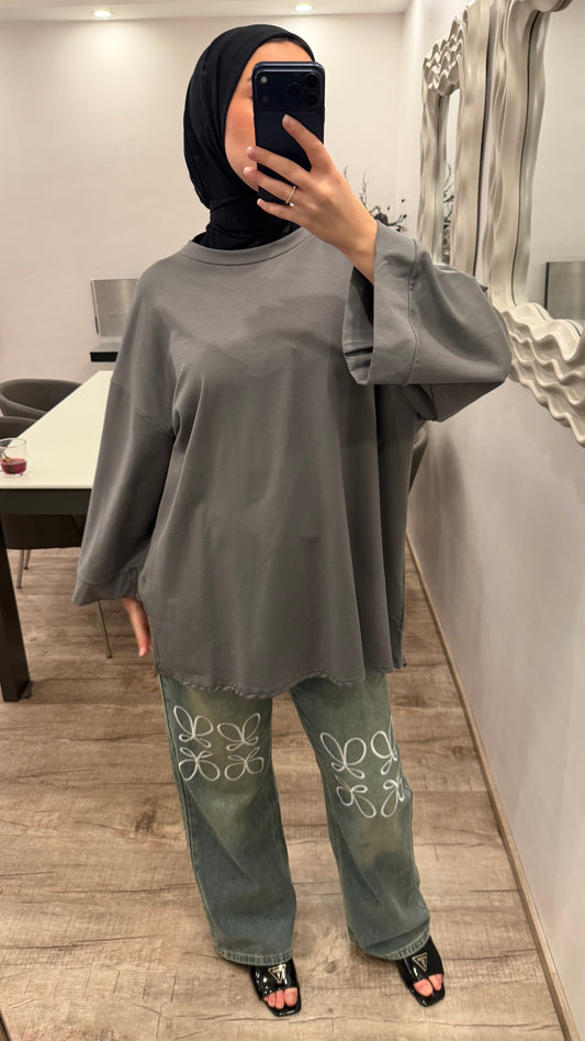 Oversize T-Shirt aus Baumwolle Grau