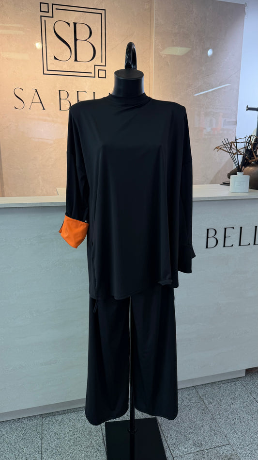 BURKINI schwarz mit orangenen Details