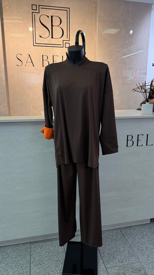 BURKINI Braun mit orangenen Details
