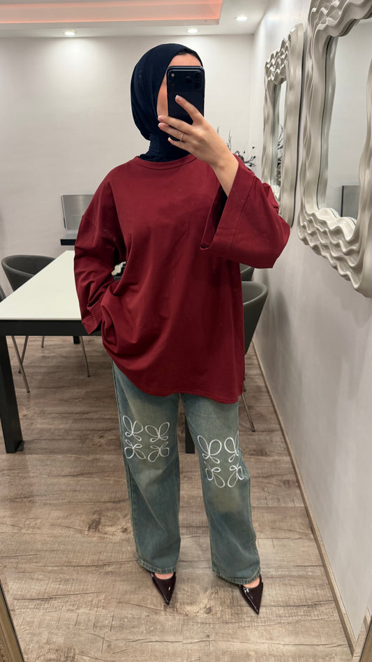 Oversize T-Shirt aus Baumwolle Bordeaux