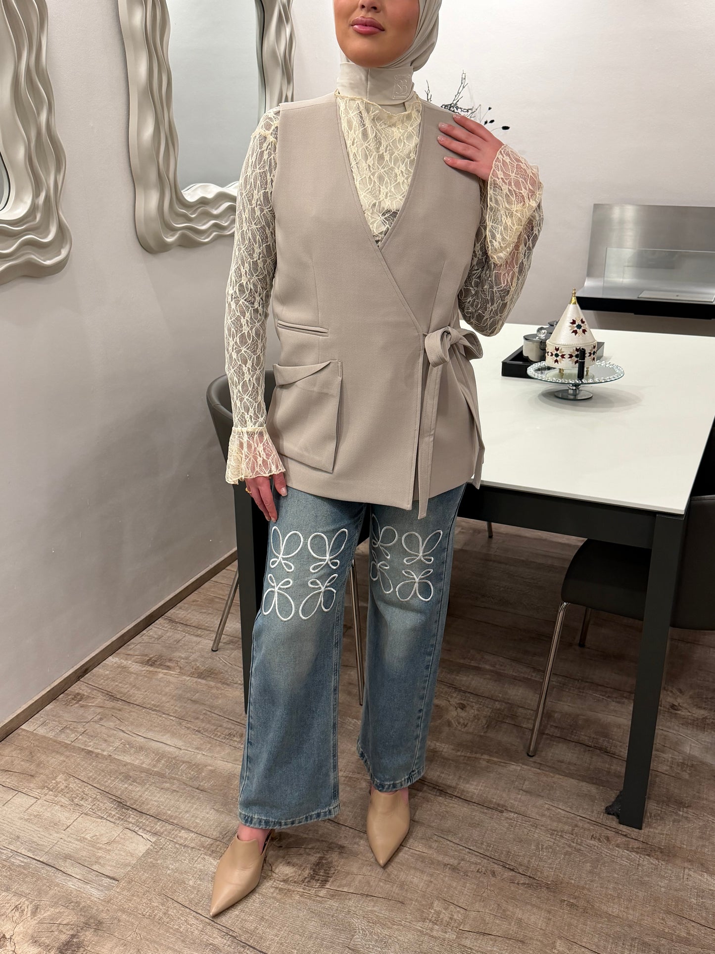 Weste zum binden beige