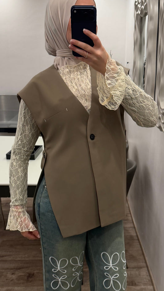 Weste mit seitlichen Knöpfen Beige/Khaki