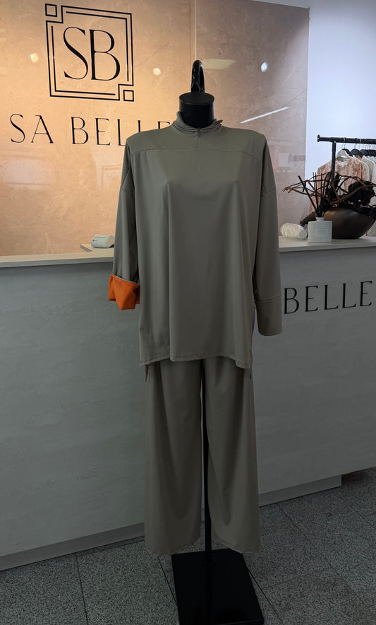 BURKINI Taupe mit orangenen Details