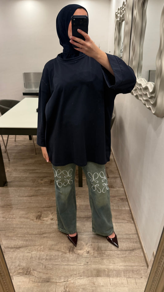 Oversize T-Shirt aus Baumwolle Marineblau