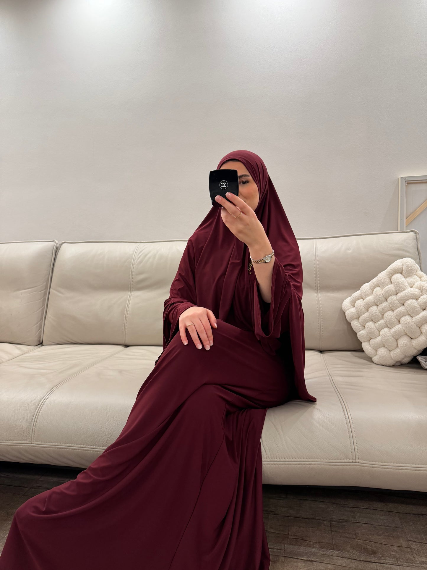 Jilbab Jersey Premium Set Weinrot