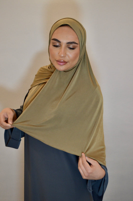 Liquid Premium Jersey Hijab Gold-Olive