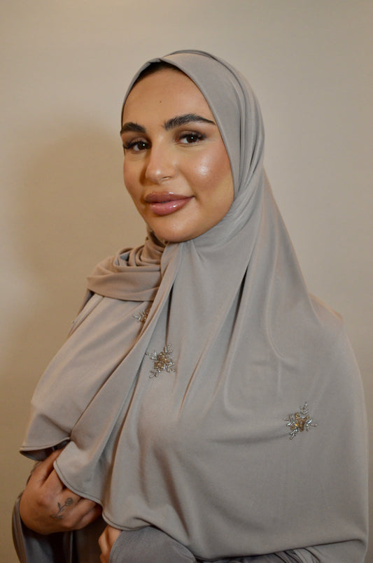Jersey Premium Hijab with Handmade Stones Helles Taupe