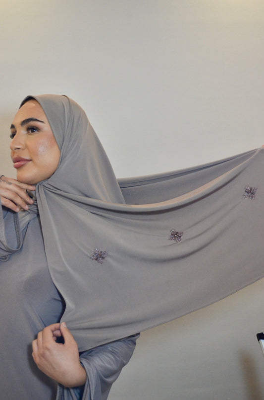 Jersey Premium Hijab with Handmade Stones Taupe