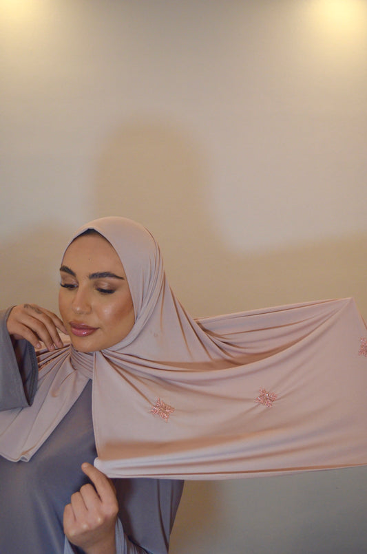 Jersey Premium Hijab with Handmade Stones Zartes Altrosa