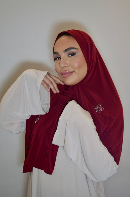Premium Jersey Hijab mit Handmade Stones Weinrot
