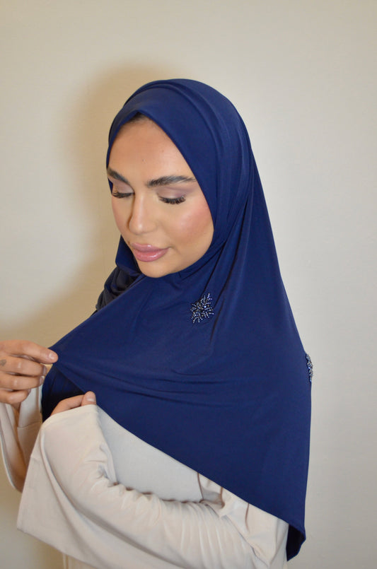 Premium Jersey Hijab mit Handmade Stones Marineblau