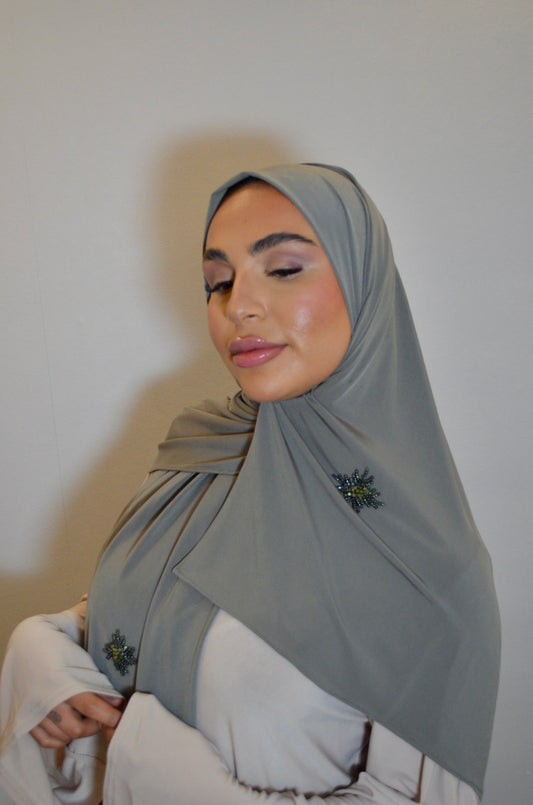 Jersey Premium Hijab mit Handmade Stones Moosgrün