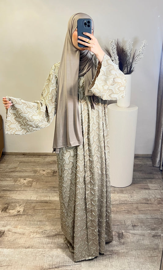 Abaya mit Muster - Beige