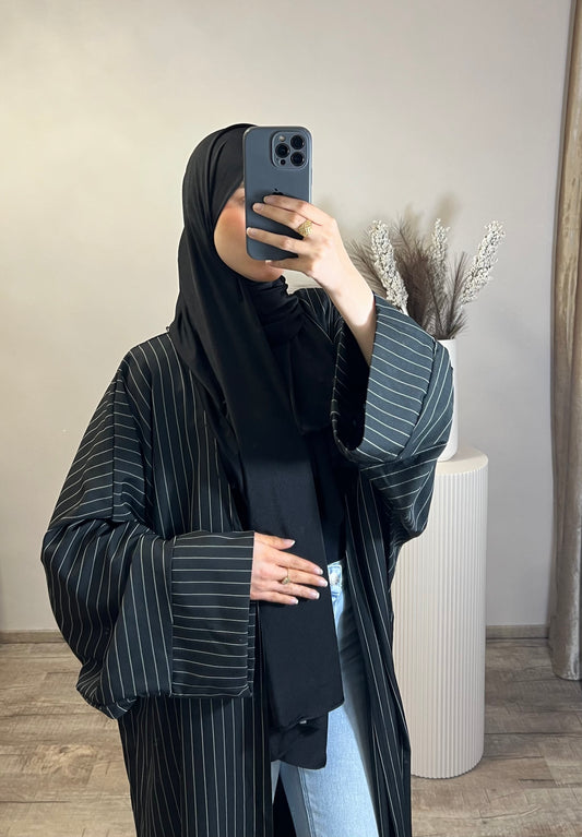 Kimono mit feinen Streifen – Schwarz