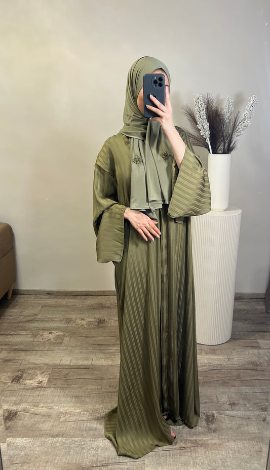 Abaya mit schimmernden Streifenmuster Khaki