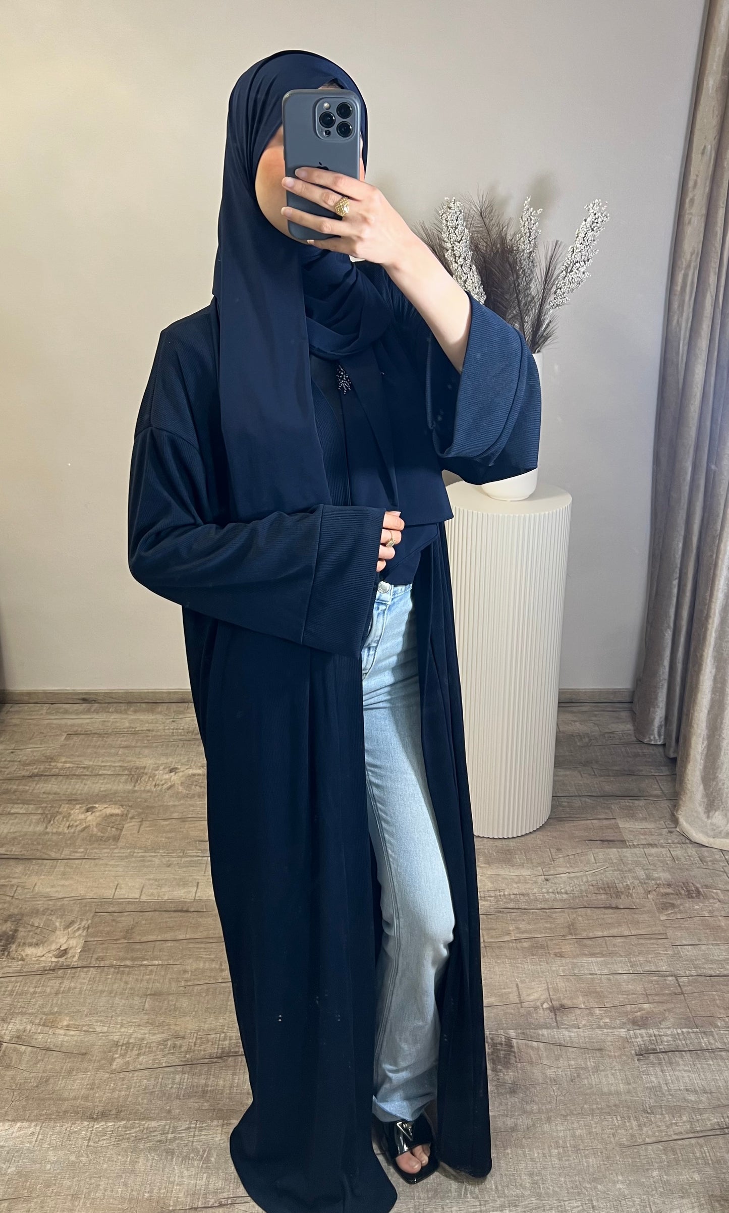 Basic-Kimono aus geripptem Stoff – Marine