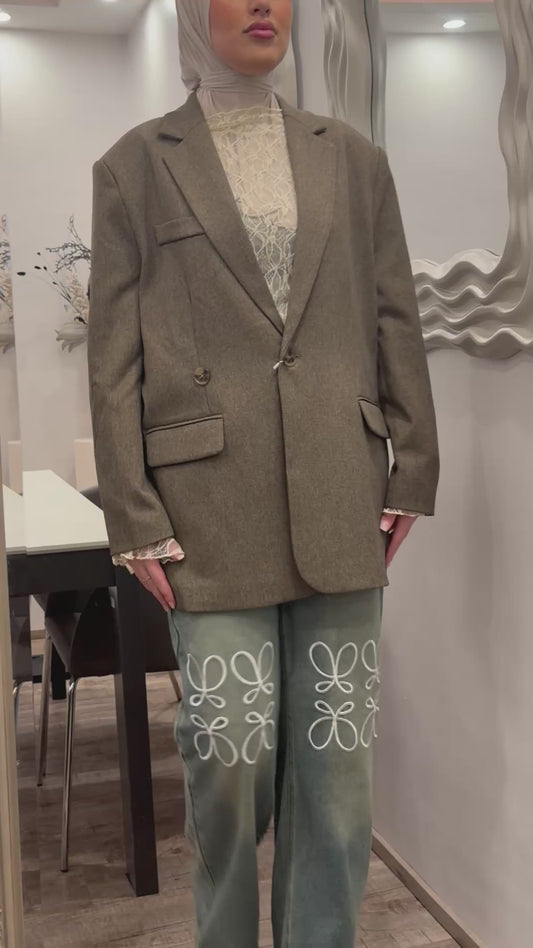 Blazer mit Knopf hinten olivbraun